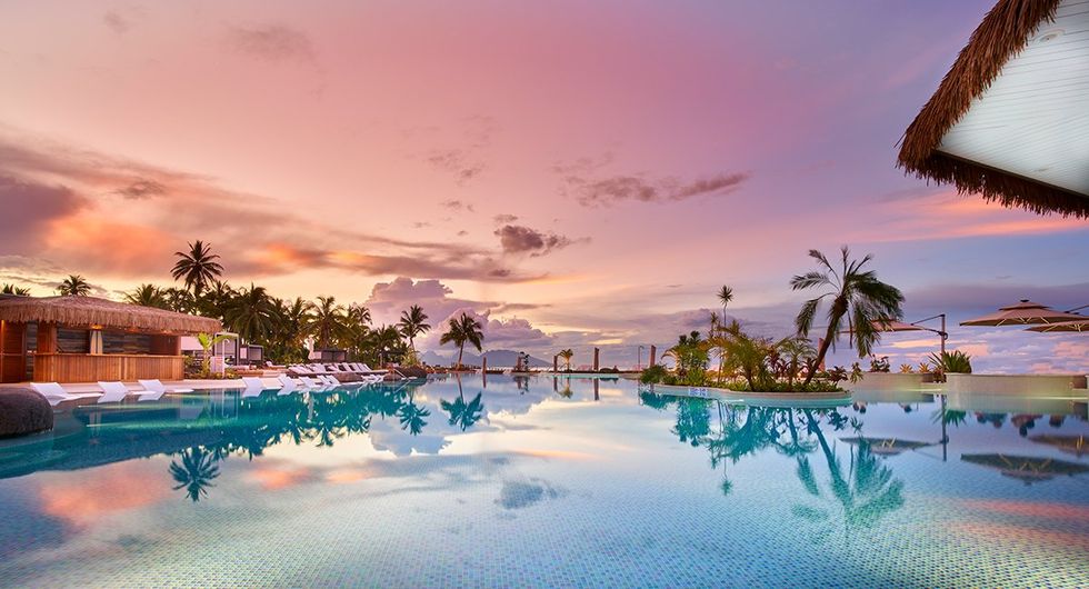 Sunset views from the Hilton Hotel Tahiti pool