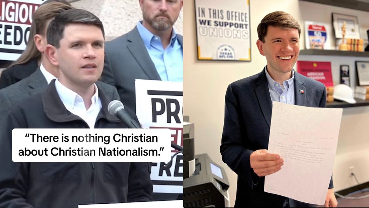 Texas State Representative James Talarico speaking out against Christian nationalism
