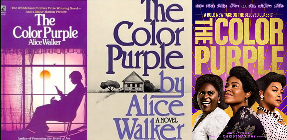 the color purple book cover and movie posters