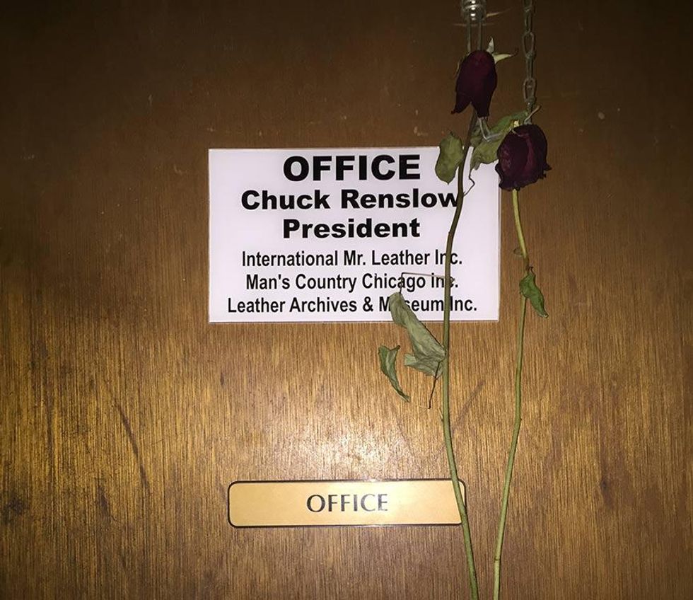The office of the big guy, with a memorial rose or two