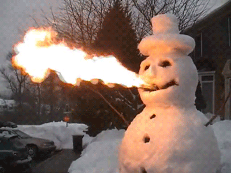 This is a GIF of a fire snowman.