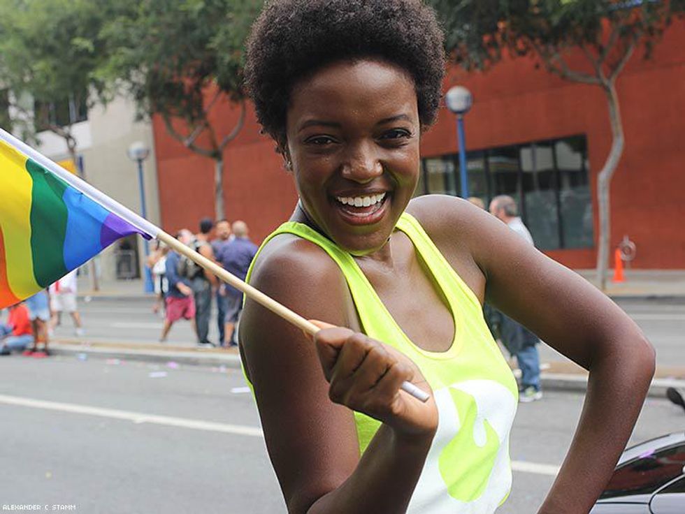 This is a photo of a woman at Pride.