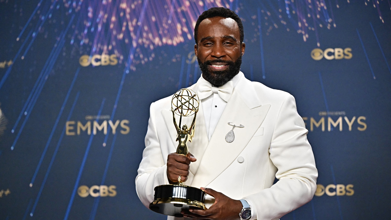 Tramell Tillman poses in the press room with the award for Outstanding Supporting Actor in a Drama Series for "Severance" during the 77th Primetime Emmy Awards