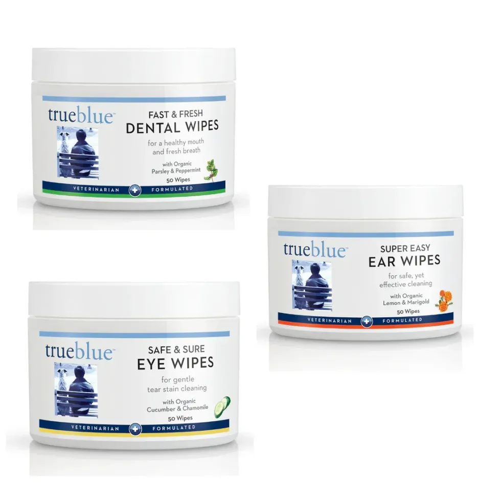 TrueBlue Bundle: Safe and Sure Eye Wipes + Fast and Fresh Dental Wipes + Super Easy Ear Wipes available on ThePrideStore.com