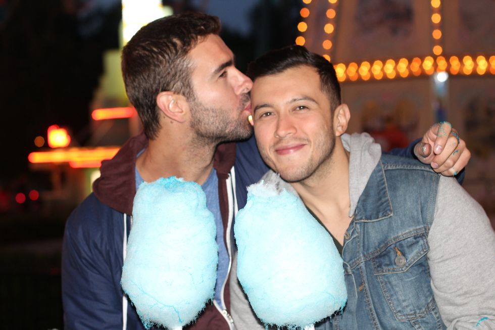 two men at a theme park