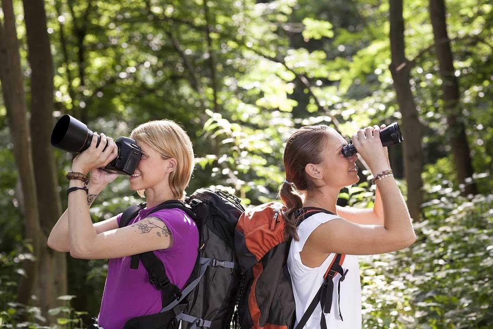 Two women bird watching
