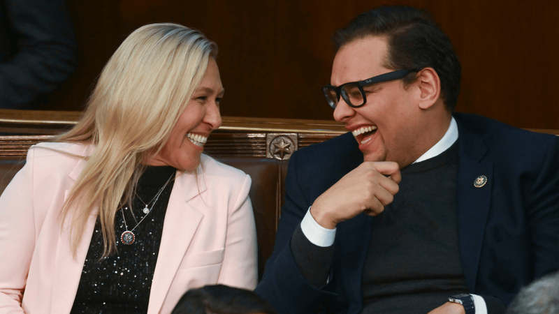U.S. Rep. Marjorie Taylor Greene (left) and George Santos