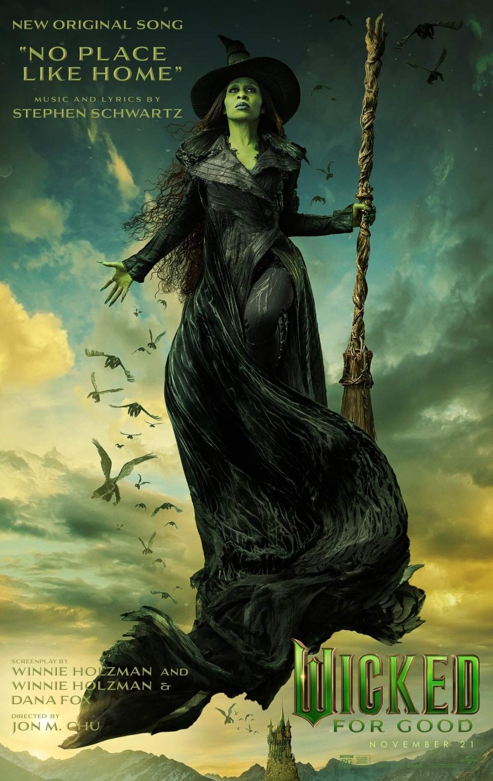 \u200bCynthia Erivo as Elphaba in the single artwork for No Place Like Home, a new song from Wicked For Good