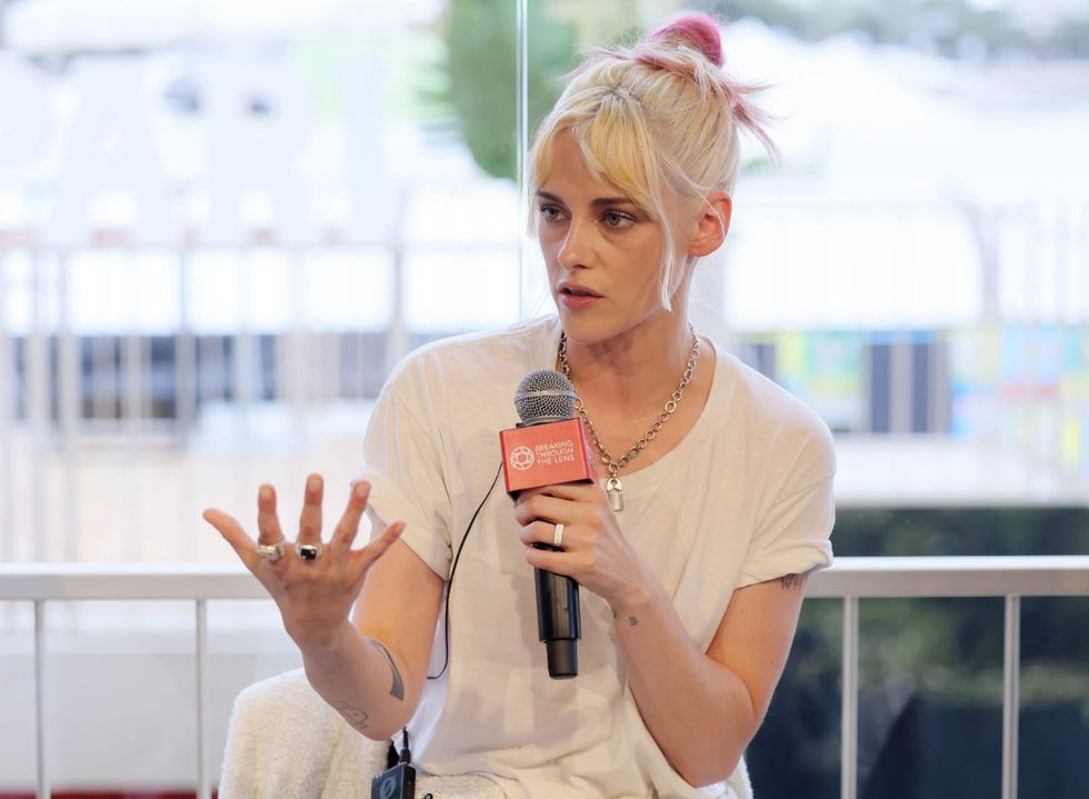 \u200bKristen Stewart speaks at the Breaking Through The Lens Event at Hyde Beach by Campari during Cannes Film Festival on May 16, 2025 in Cannes, France.