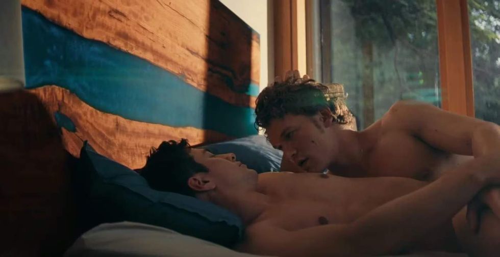 \u200bShane and Ilya in bed in 'Heated Rivalry' episode 6.