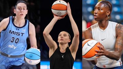 Unrivaled players Breanna Stewart, Paige Bueckers, and Saniya Rivers