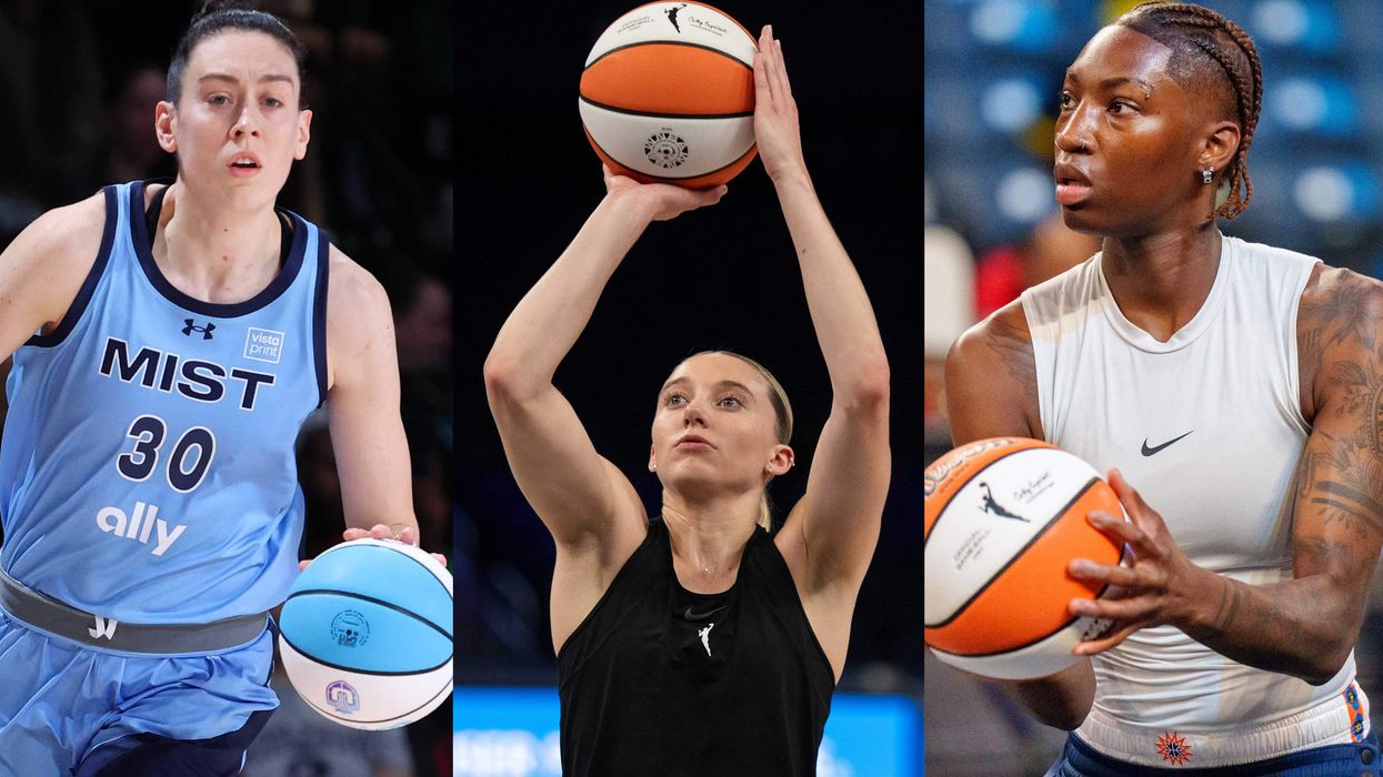 Unrivaled players Breanna Stewart, Paige Bueckers, and Saniya Rivers