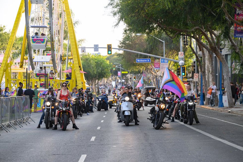 WeHo LGBTQIA Pride Dyke March Dykes on Bikes rally West Hollywood California May 2025