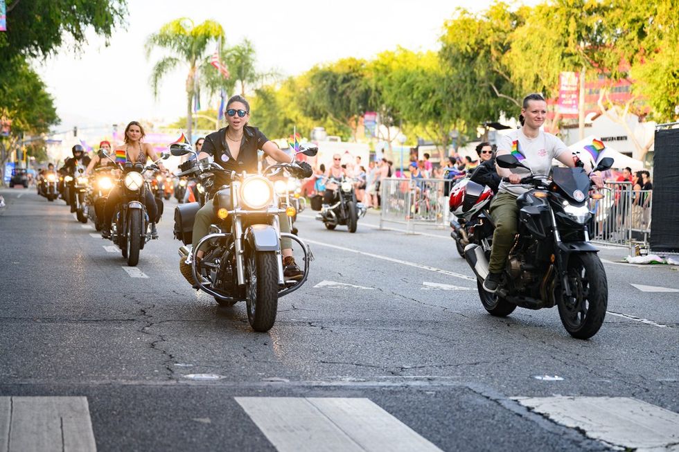 WeHo LGBTQIA Pride Dyke March Dykes on Bikes rally West Hollywood California May 2025