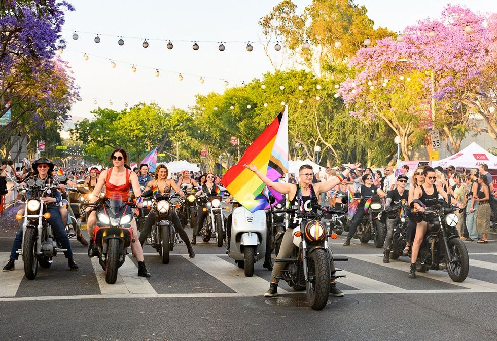 WeHo LGBTQIA Pride Dyke March Dykes on Bikes rally West Hollywood California May 2025