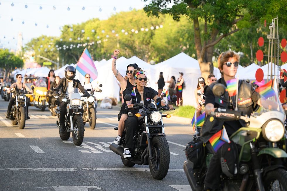 WeHo LGBTQIA Pride Dyke March Dykes on Bikes rally West Hollywood California May 2025