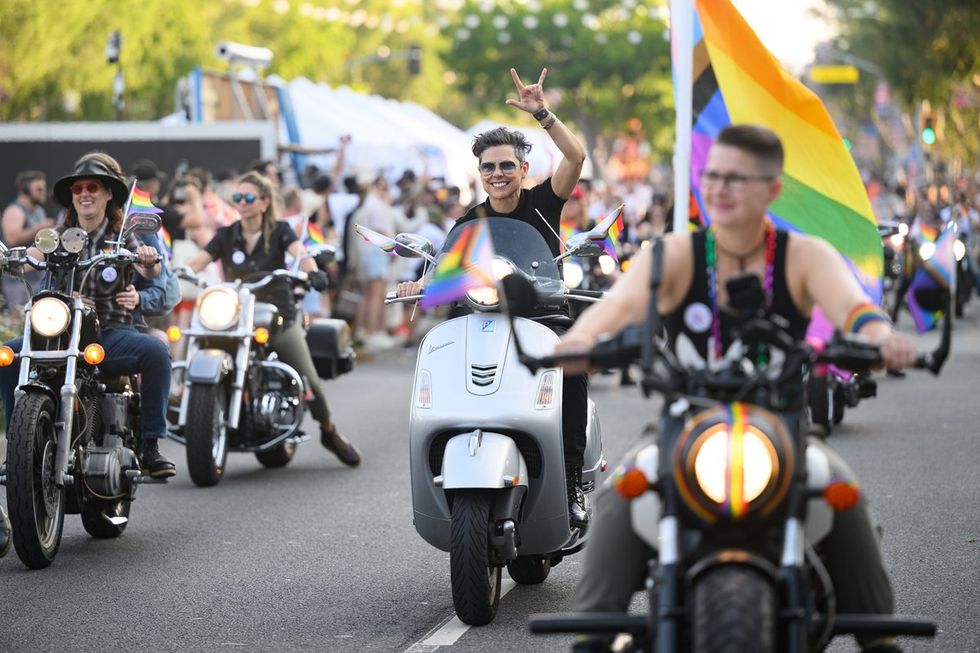 WeHo LGBTQIA Pride Dyke March Dykes on Bikes rally West Hollywood California May 2025