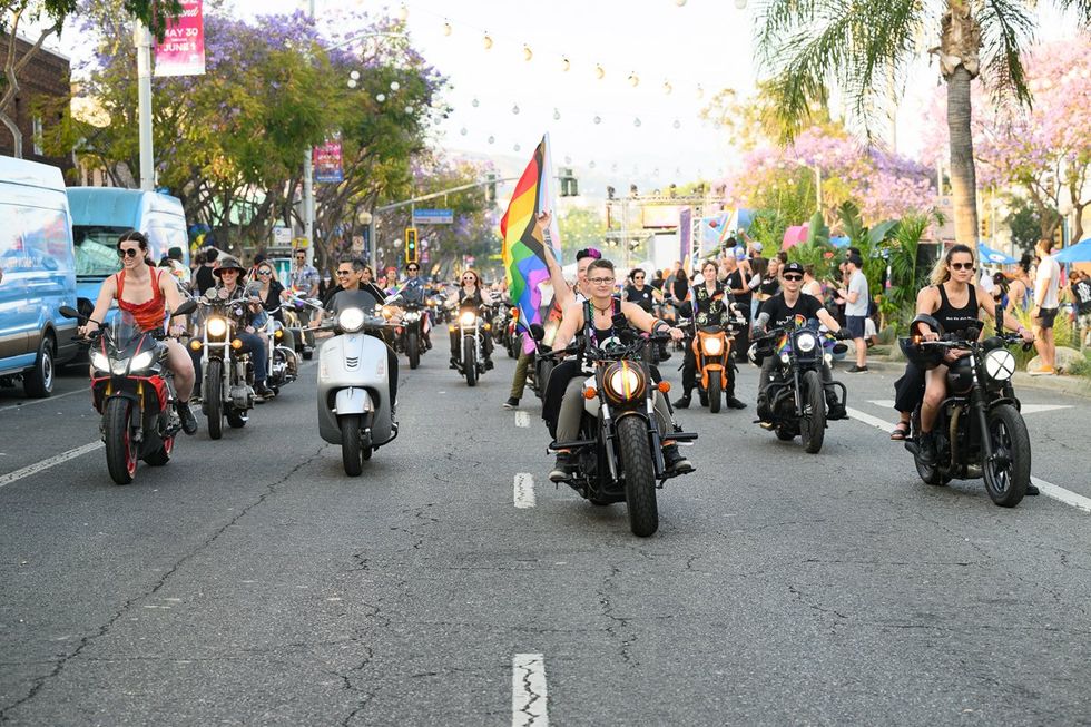 WeHo LGBTQIA Pride Dyke March Dykes on Bikes rally West Hollywood California May 2025