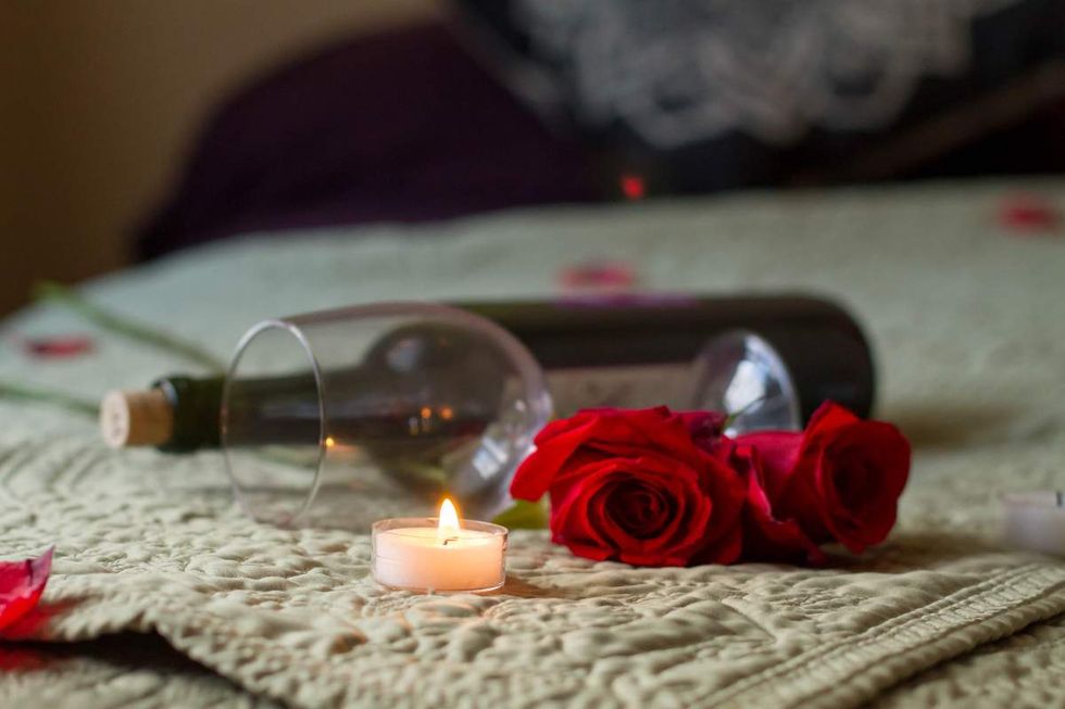 wine roses and candles