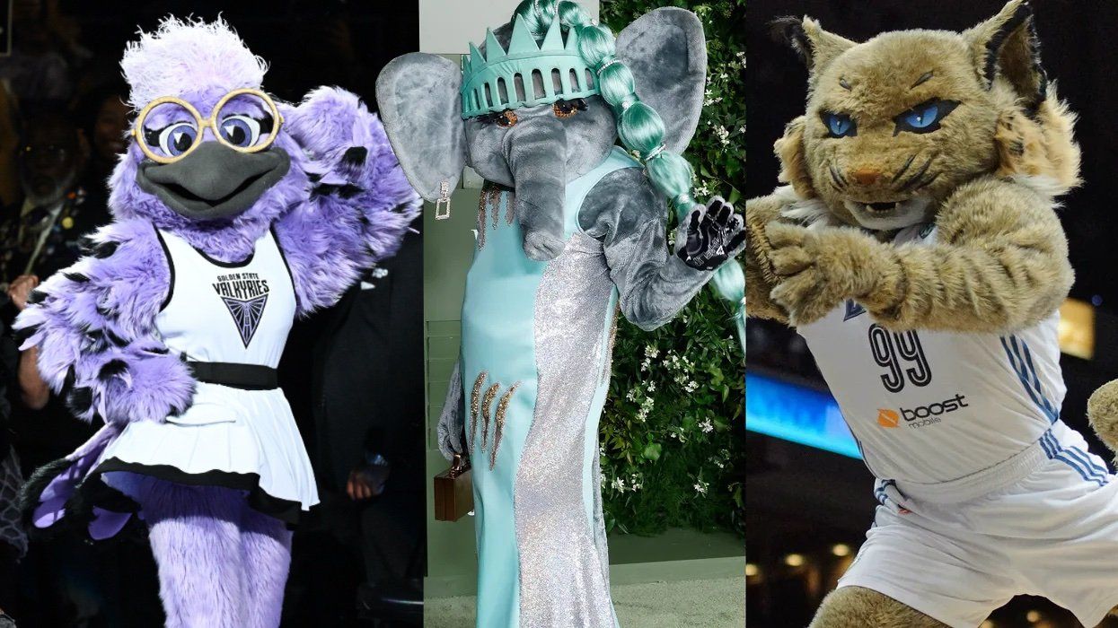 WNBA mascots Violet, Ellie the Elephant, and Prowl.