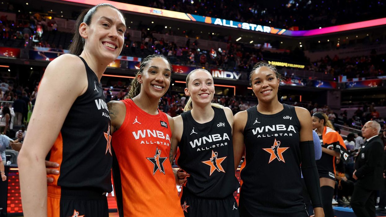 WNBA players Breanna Stewart, Gabby Williams, Paige Bueckers, and Napheesa Collier.