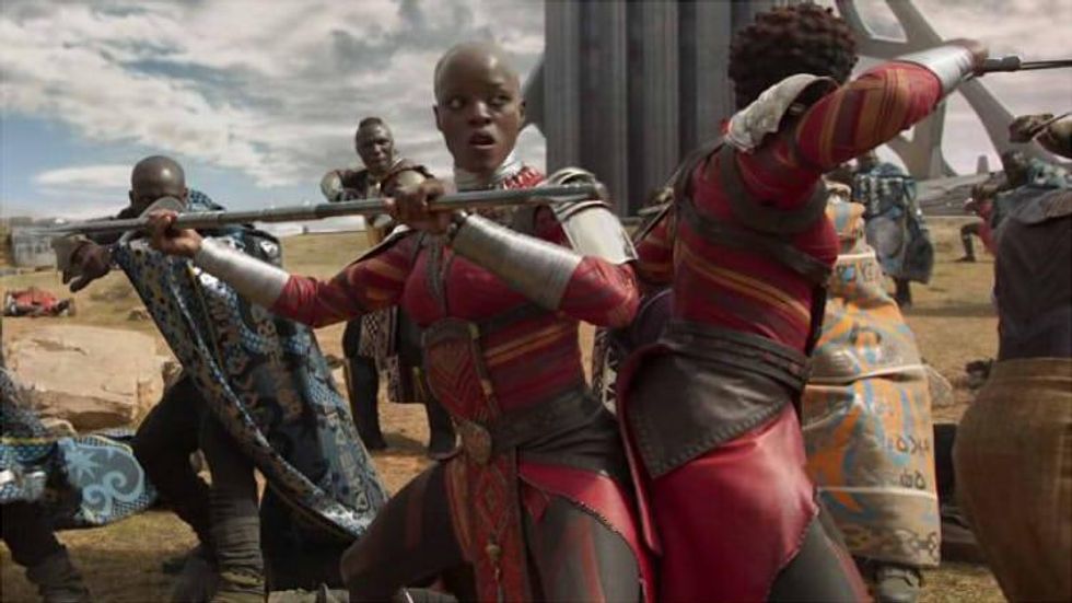 Woman warriors fighting together in Black Panther