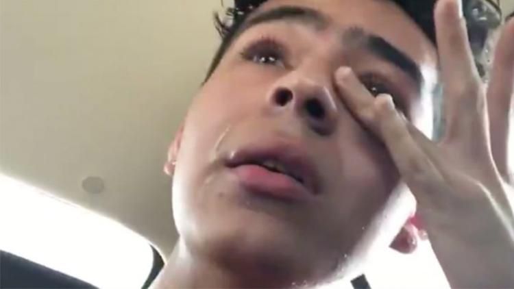 Crying teen cum covered